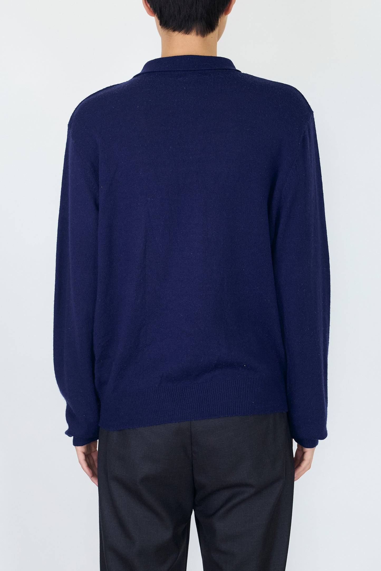 VINTAGE NAVY WOOL KNIT POLO SHIRT MADE IN ITALY