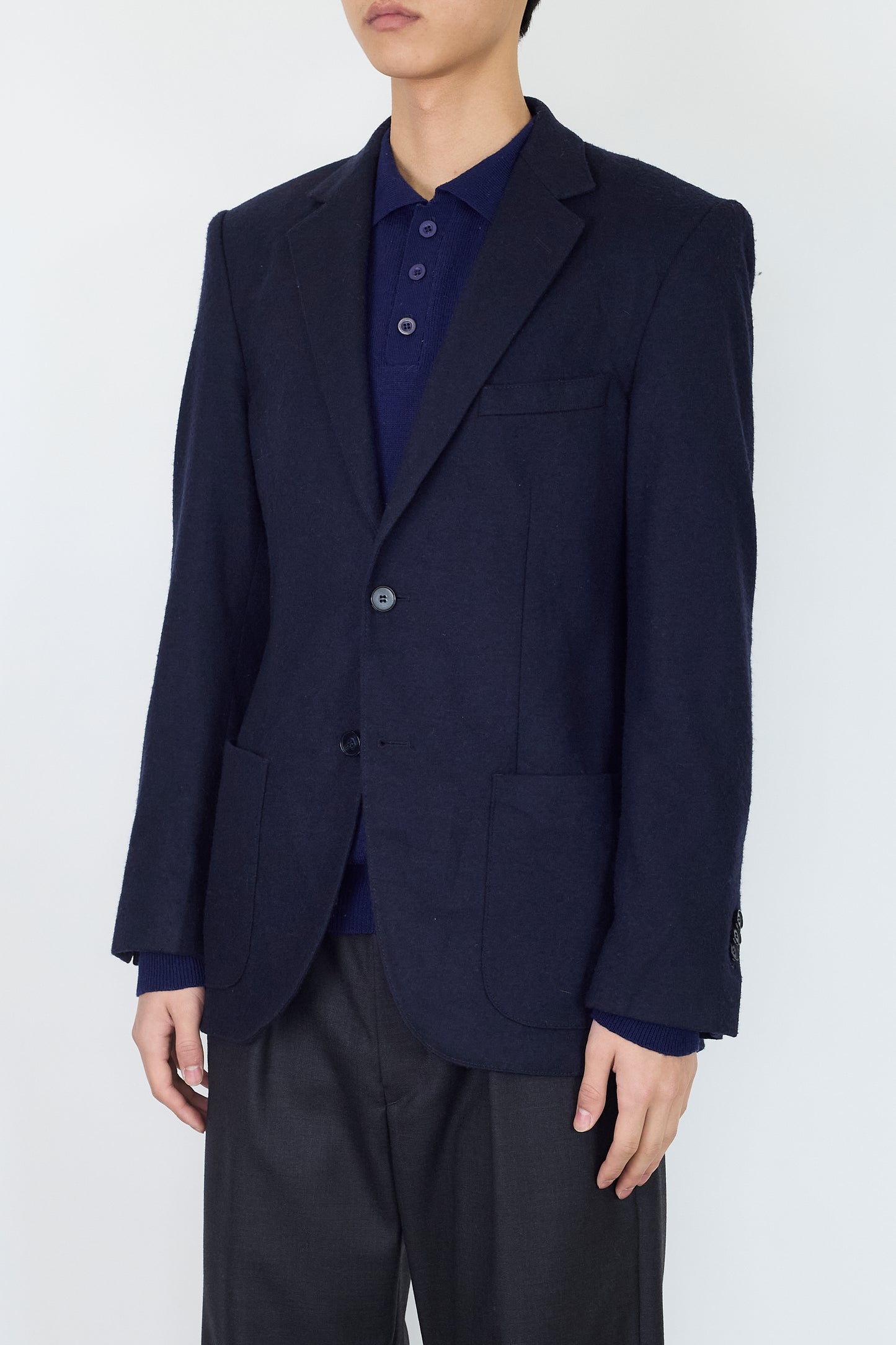 KARL LAGERFELD NAVY WOOL TAILORED JACKET MADE IN POLAND