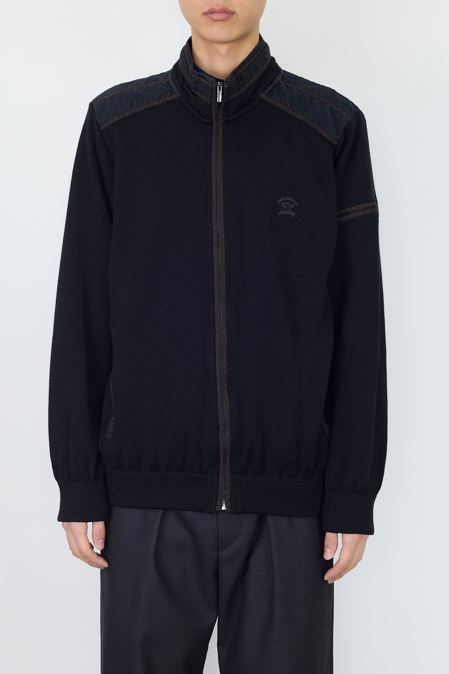 PAUL&SHIARK BLACK WOOL ZIP UP KNIT MADE IN ITALY