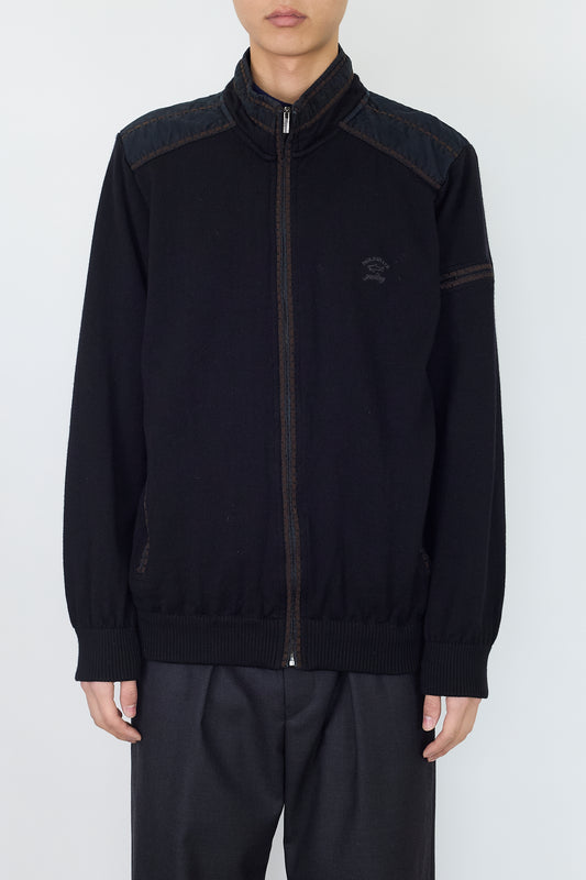 PAUL&SHIARK BLACK WOOL ZIP UP KNIT MADE IN ITALY