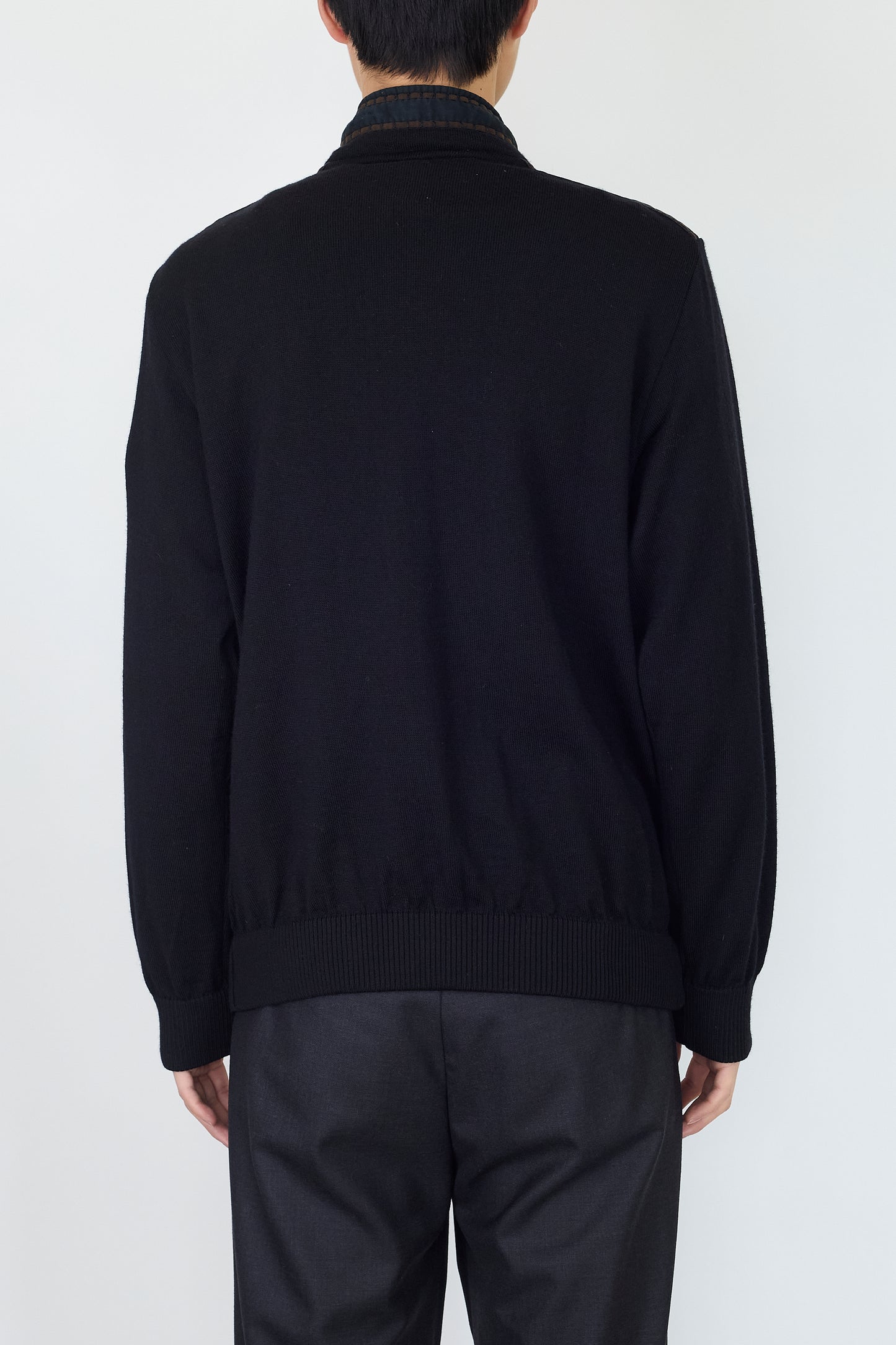 PAUL&SHIARK BLACK WOOL ZIP UP KNIT MADE IN ITALY