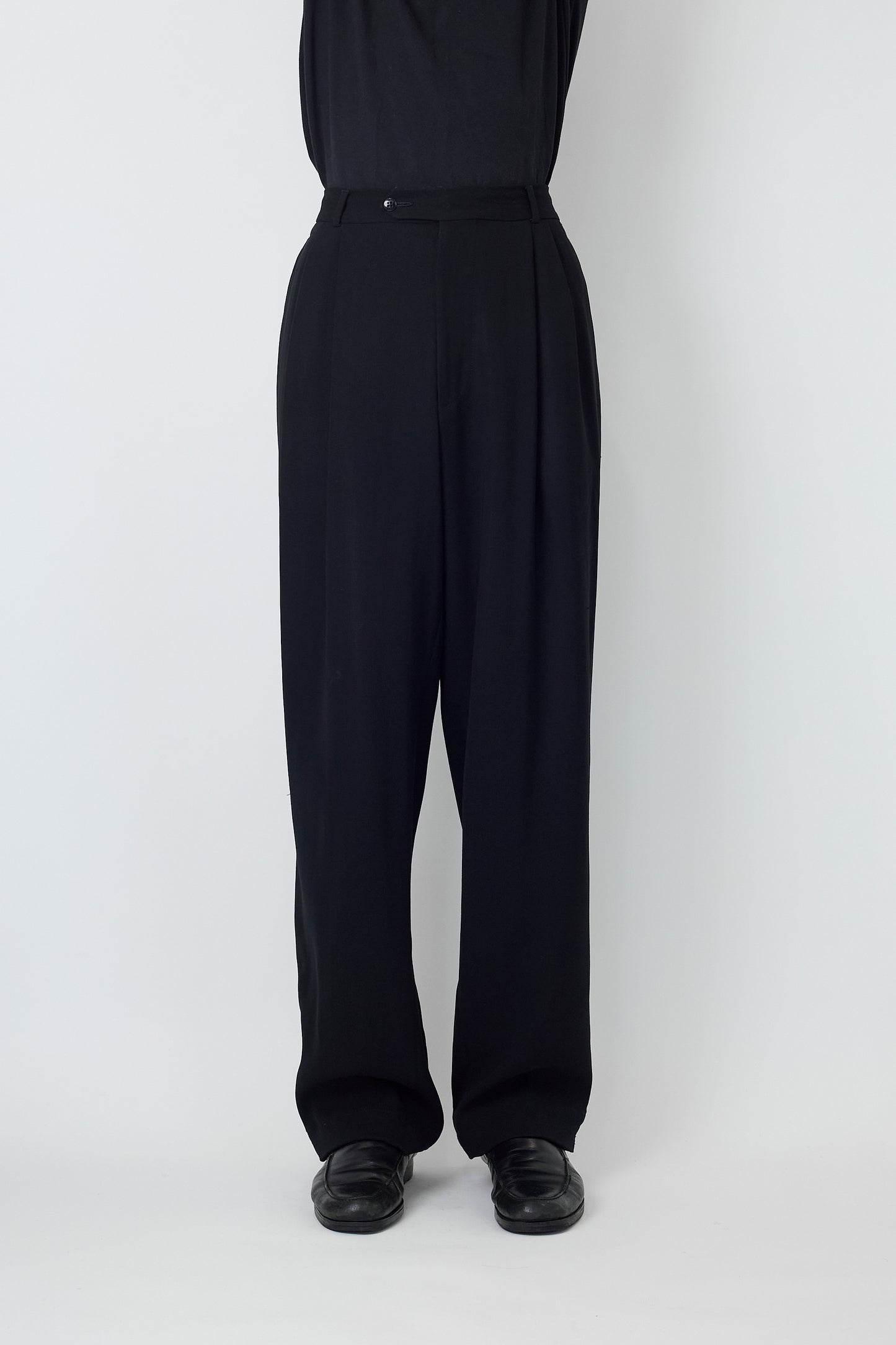 HUGO BOSS BLACK WOOL WIDE PANTS MADE IN ITALY