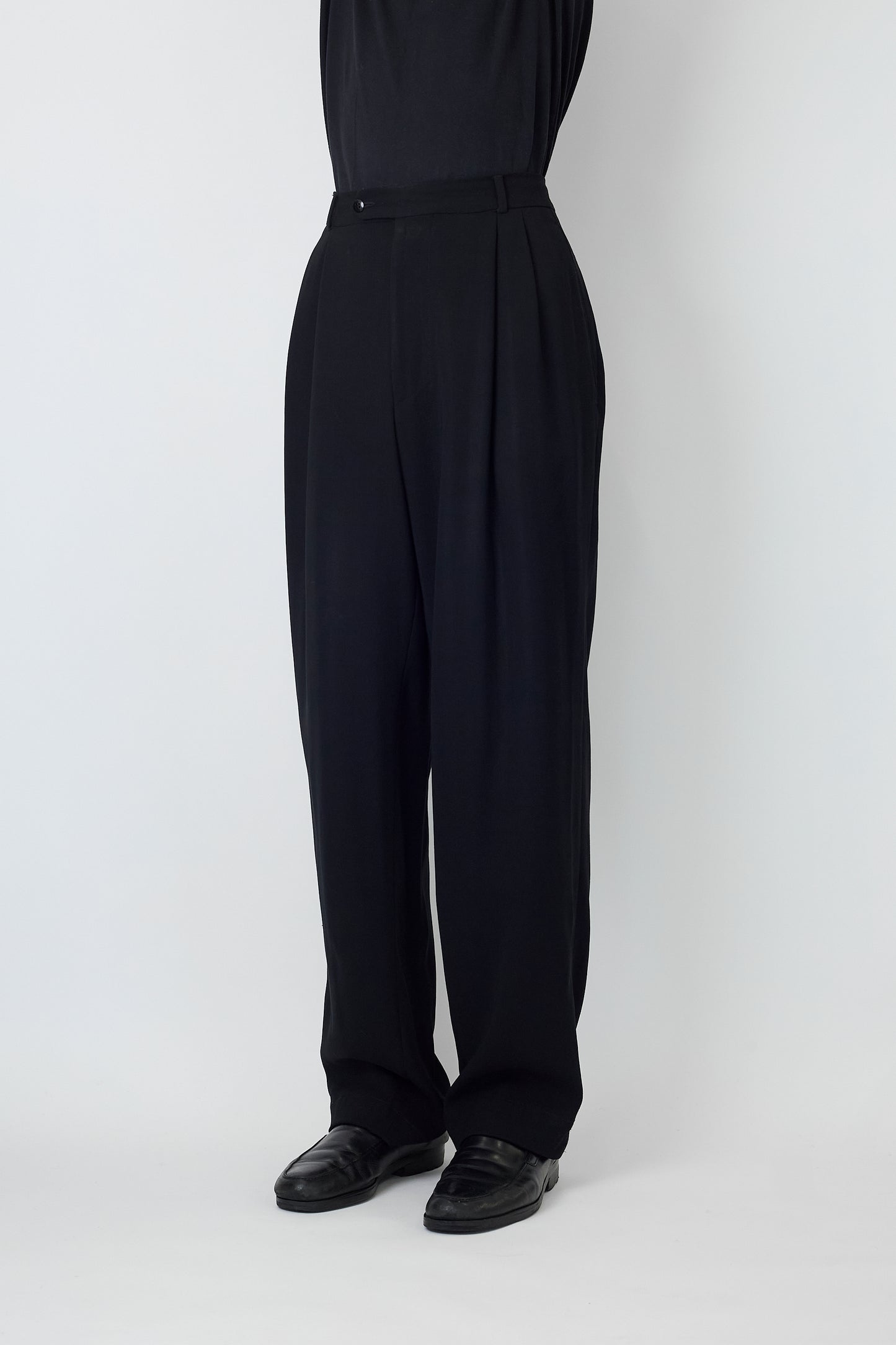 HUGO BOSS BLACK WOOL WIDE PANTS MADE IN ITALY