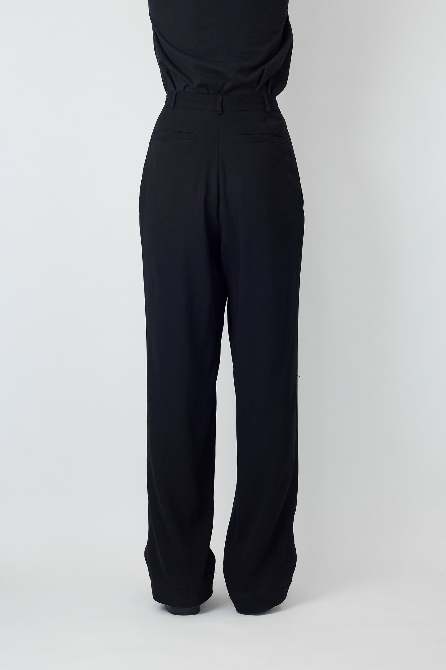 HUGO BOSS BLACK WOOL WIDE PANTS MADE IN ITALY