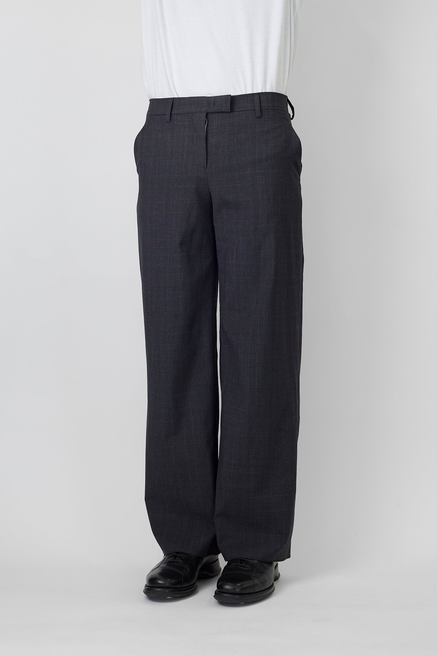MIU MIU GRAY WOOL WIDE PANTS MADE IN ROMANIA