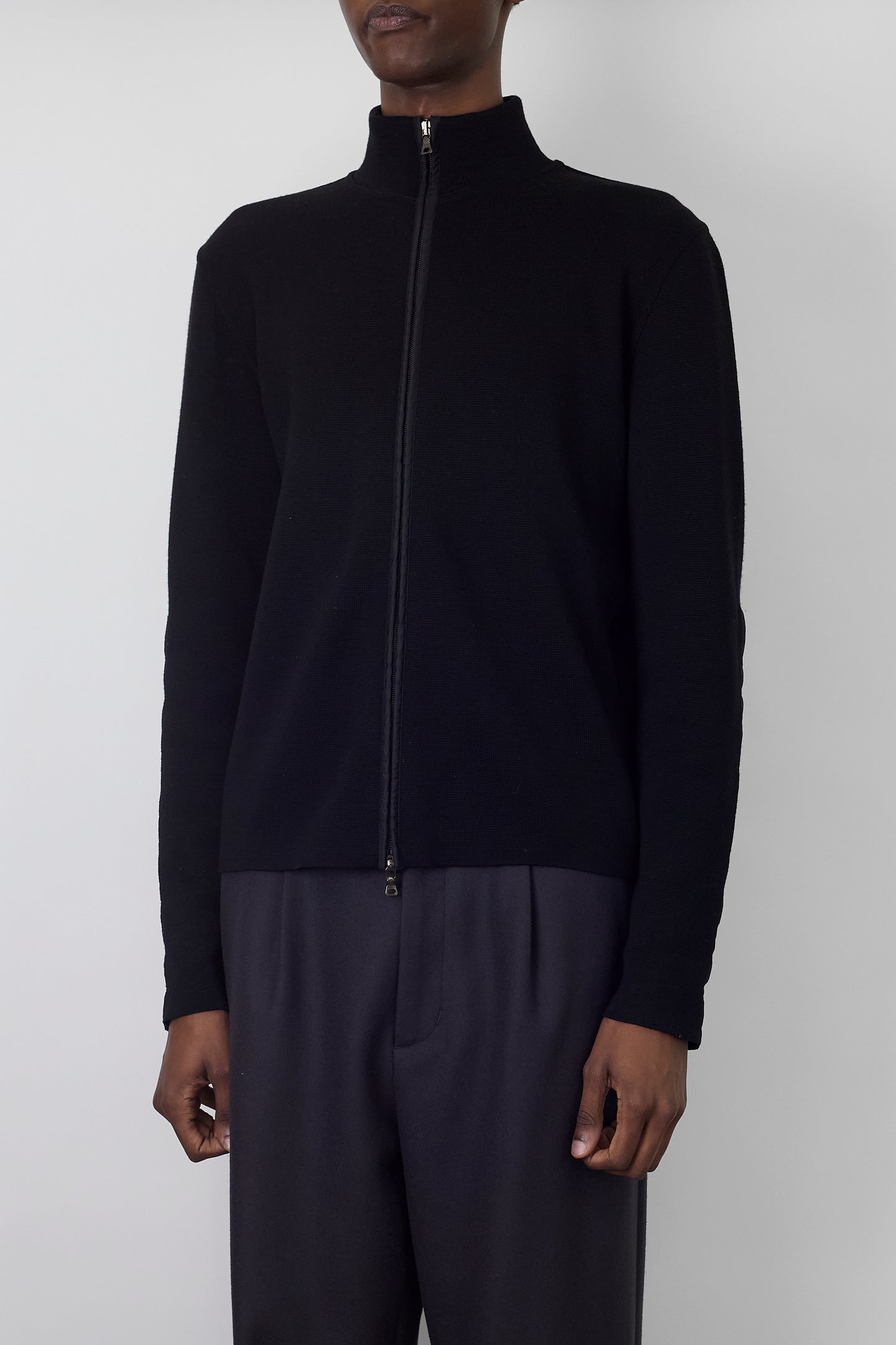 PRADA SPORT BLACK WOOL ZIP UP KNIT MADE IN ITALY