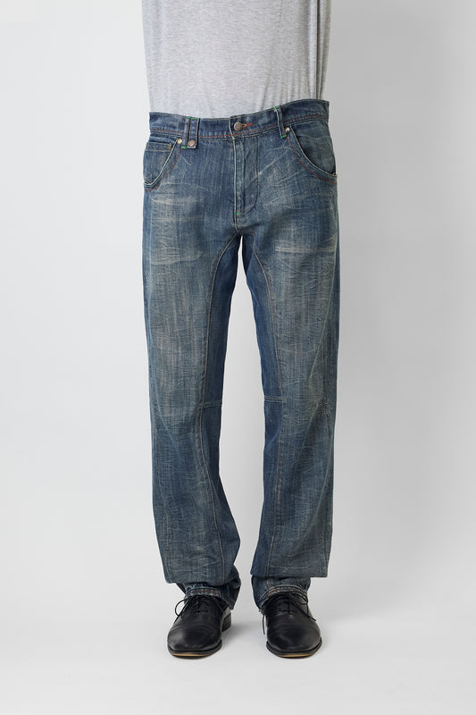 ARMANI EXCHANGE DAMAGED  BLUE DENIM WIDE PANTS