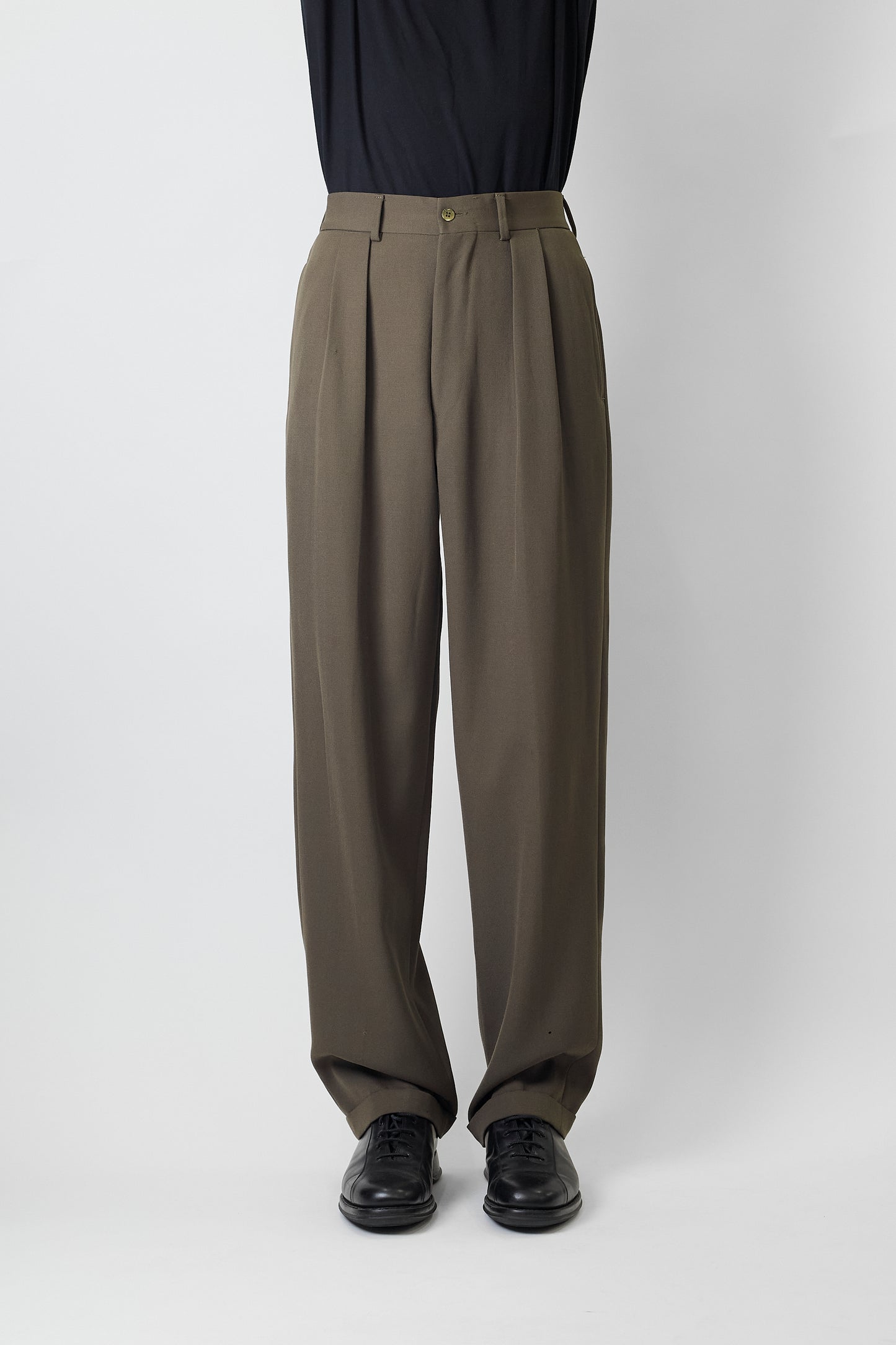 GIORGIO ARMANI KHAKI WOOL WIDE PANTS MADE IN ITALY