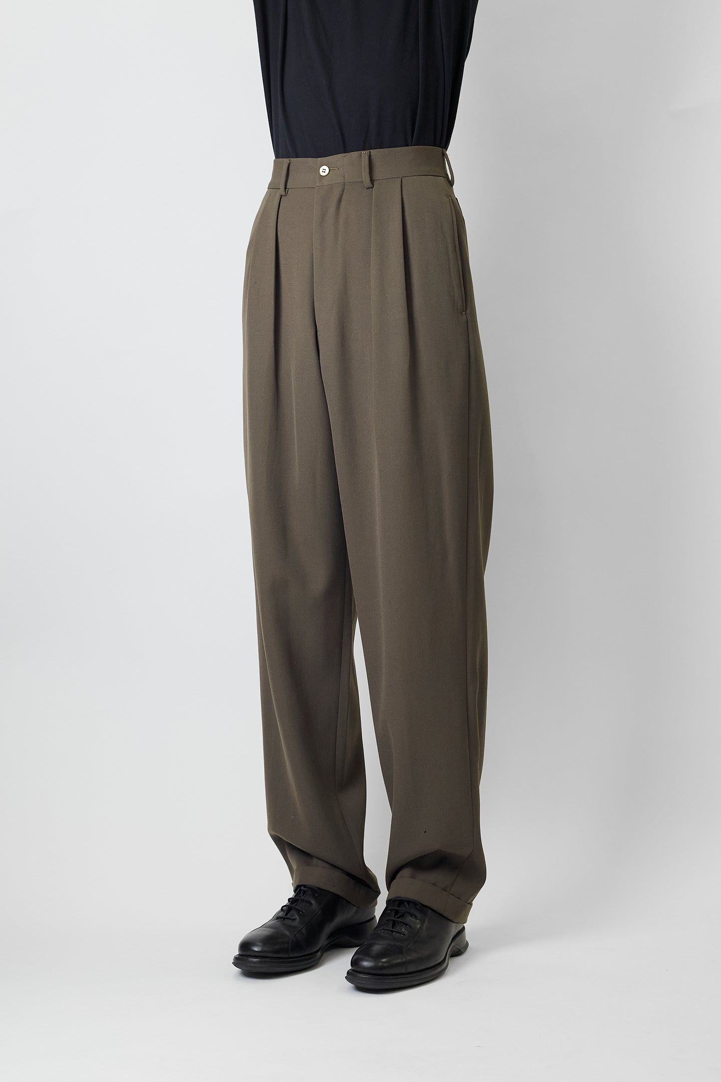 GIORGIO ARMANI KHAKI WOOL WIDE PANTS MADE IN ITALY