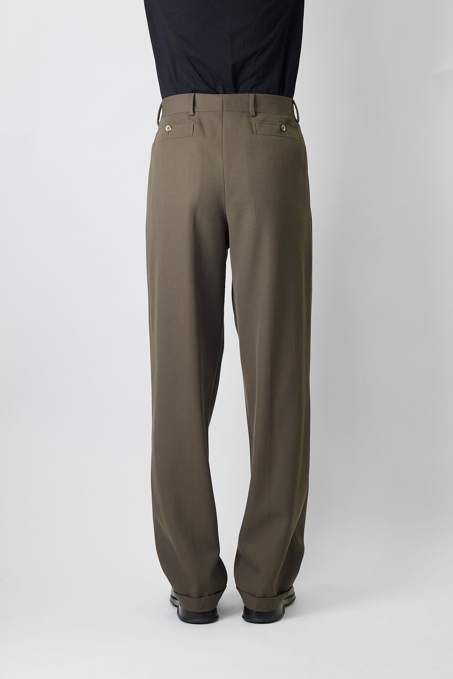 GIORGIO ARMANI KHAKI WOOL WIDE PANTS MADE IN ITALY