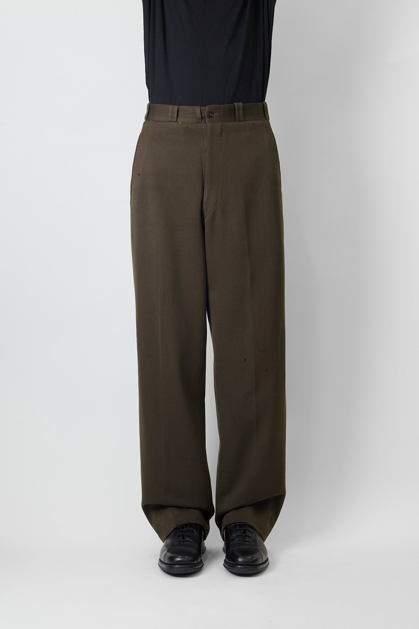 VINTAGE KHAKI WOOL GABARDINE WIDE PANTS