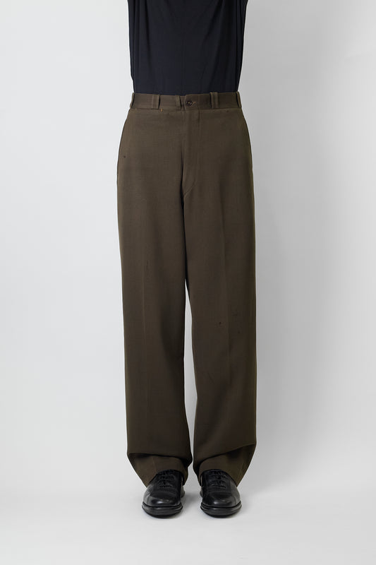 VINTAGE KHAKI WOOL GABARDINE WIDE PANTS