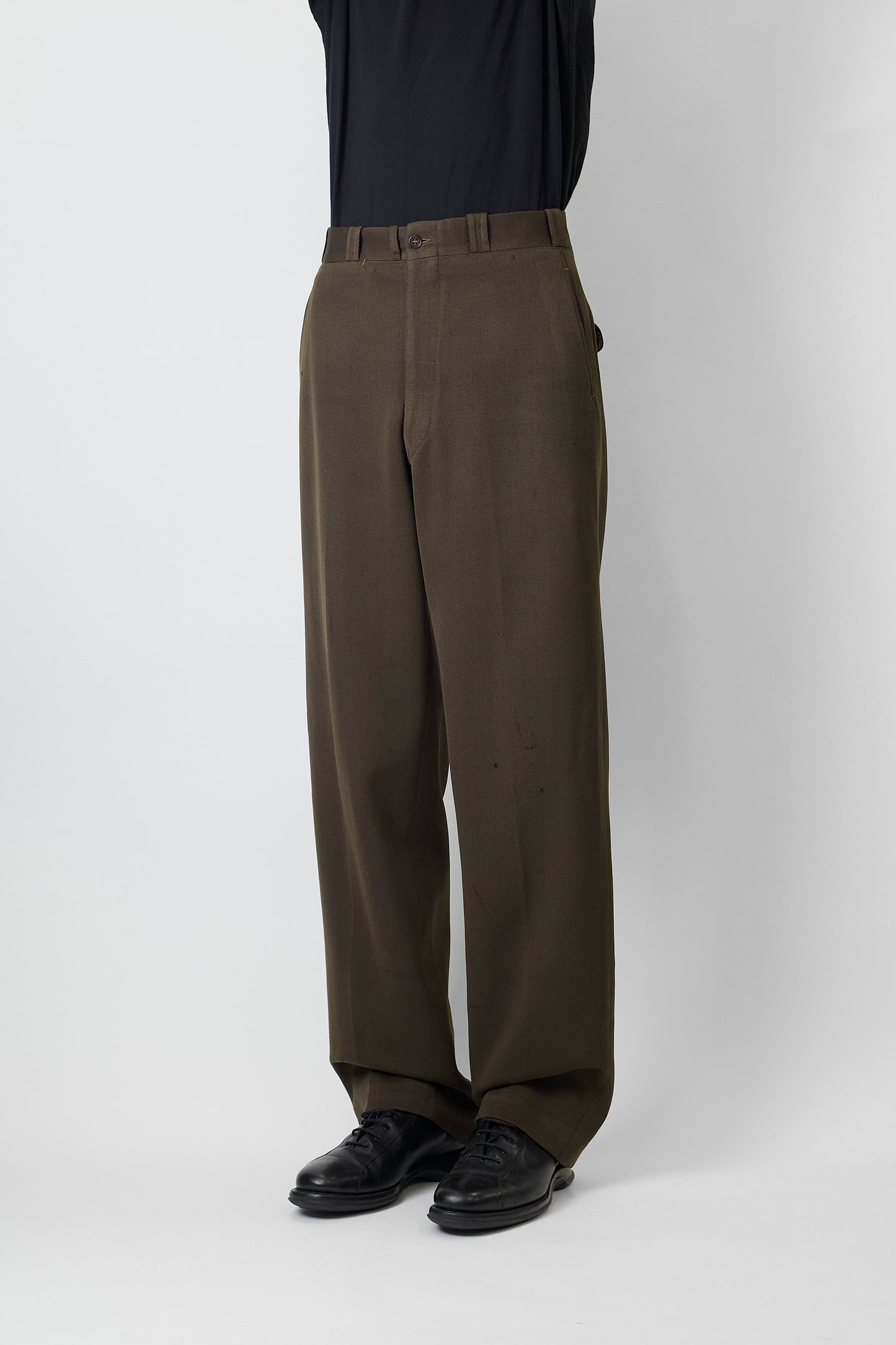 VINTAGE KHAKI WOOL GABARDINE WIDE PANTS