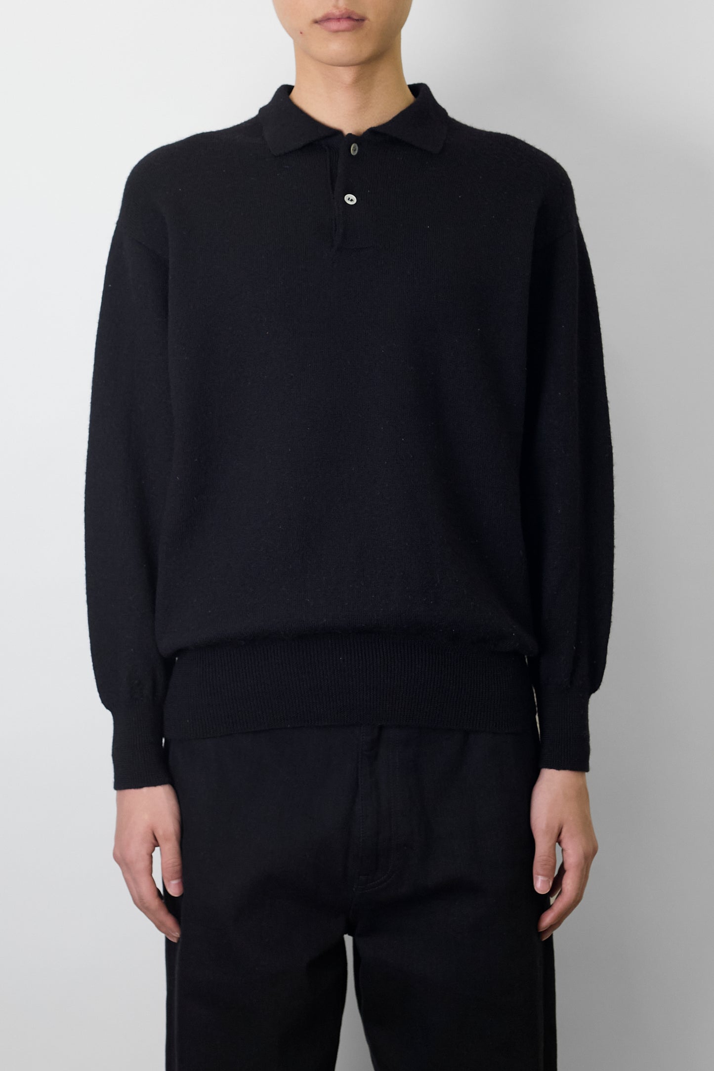 COMME DES GARCONS HOMME BLACK WOOL KNIT POLO SHIRT