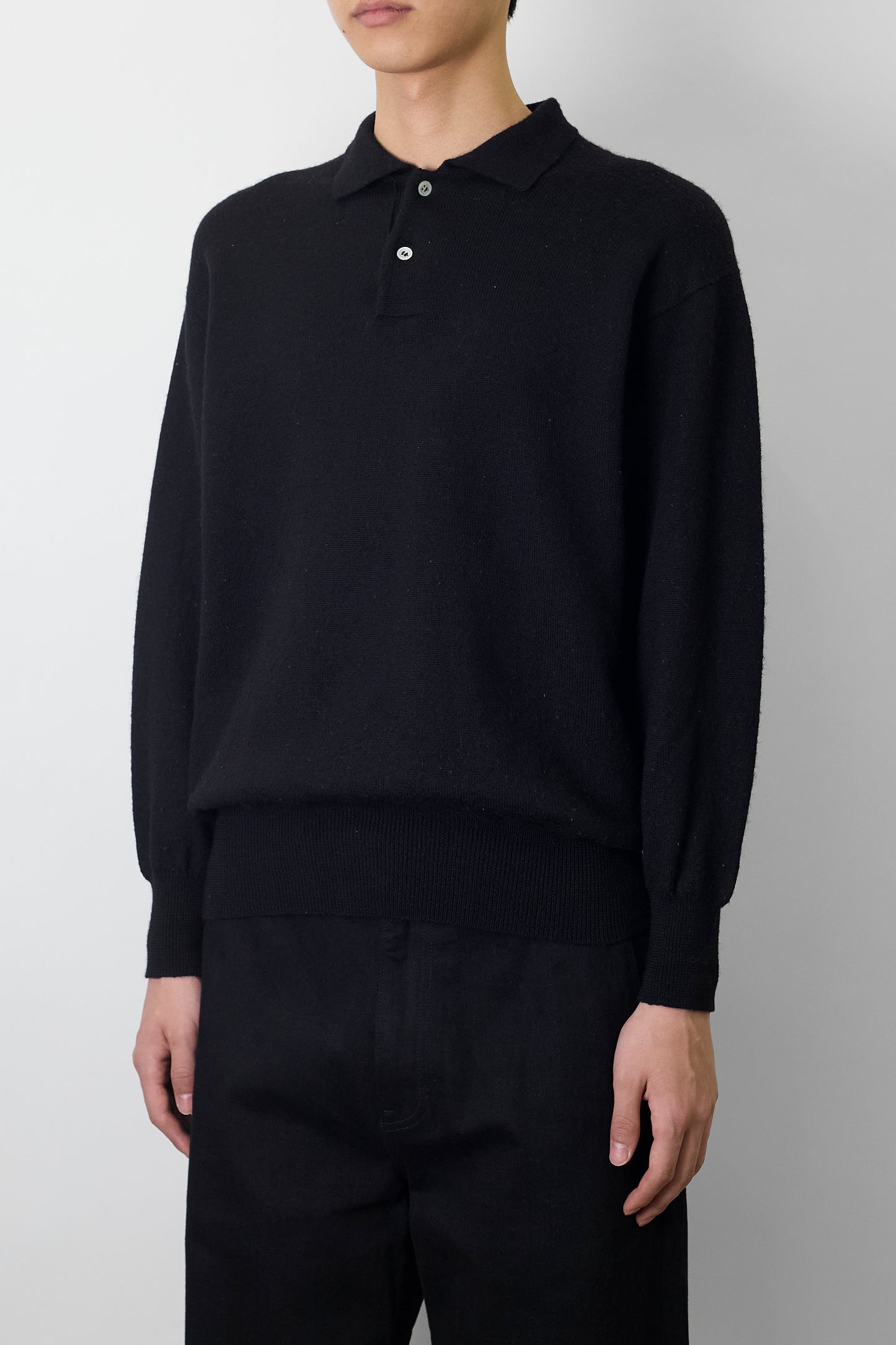 COMME DES GARCONS HOMME BLACK WOOL KNIT POLO SHIRT