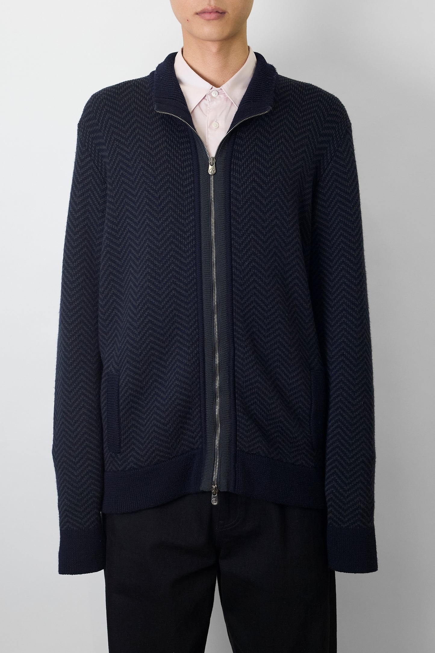 ARMANI COLLEZIONI NAVY WOOL ZIP UP KNIT MADE IN ITALY