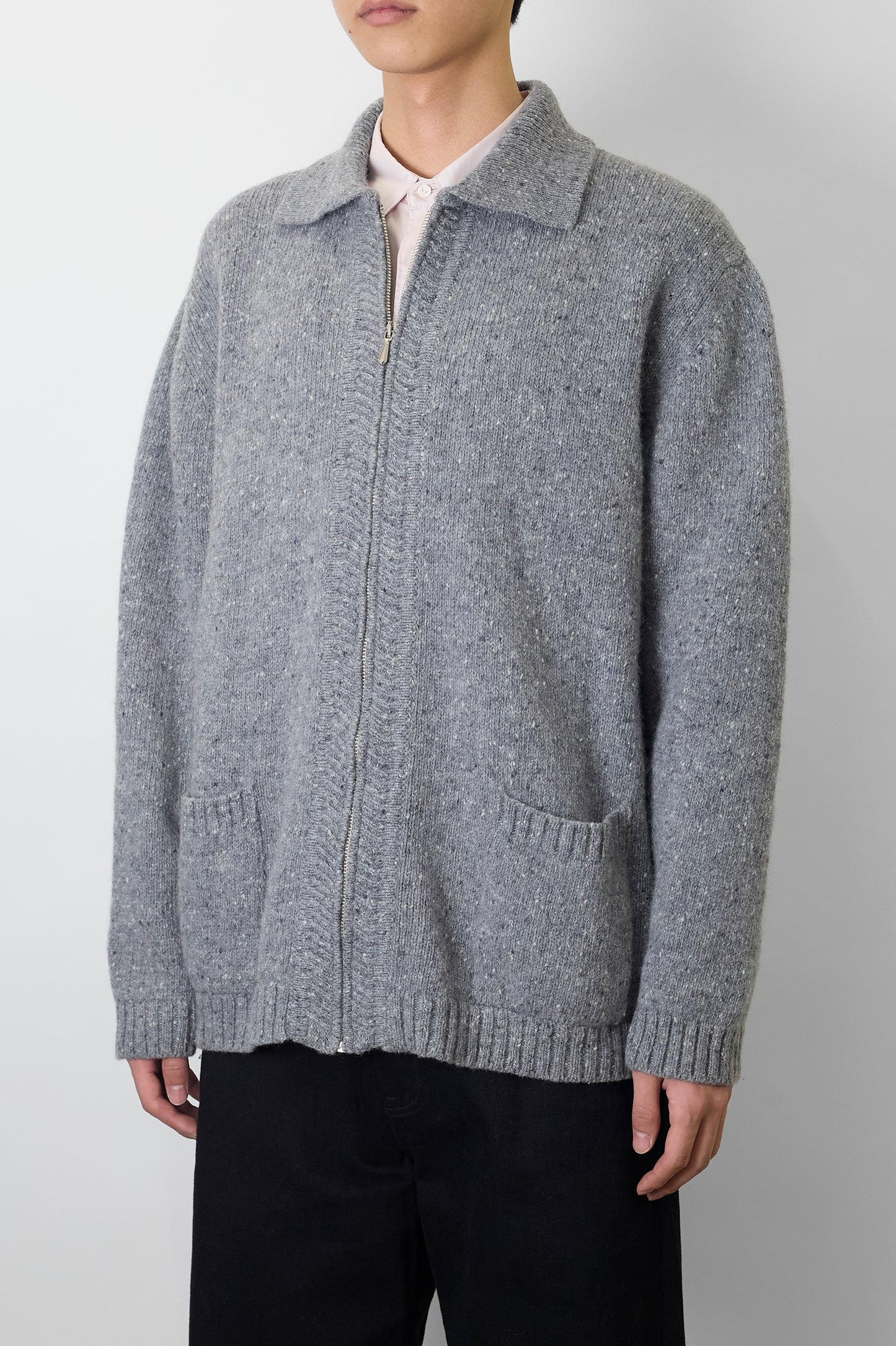 JOSEPH GRAY WOOL ZIP UP KNIT MADE IN ITALY