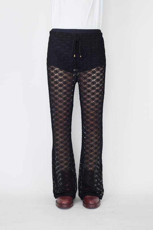 VINTAGE CROCHED BLACK WIDE PANTS