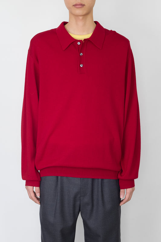 VINTAGE RED WOOL KNIT POLO SHIRT