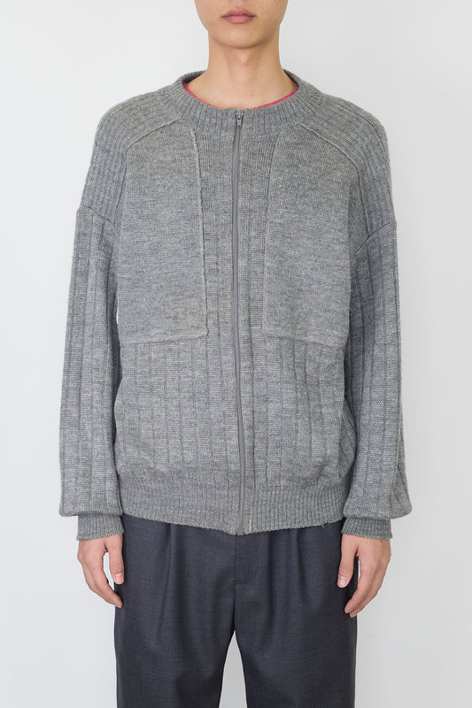 VINTAGE DESIGNED GRAY WOOL ZIP UP KNIT