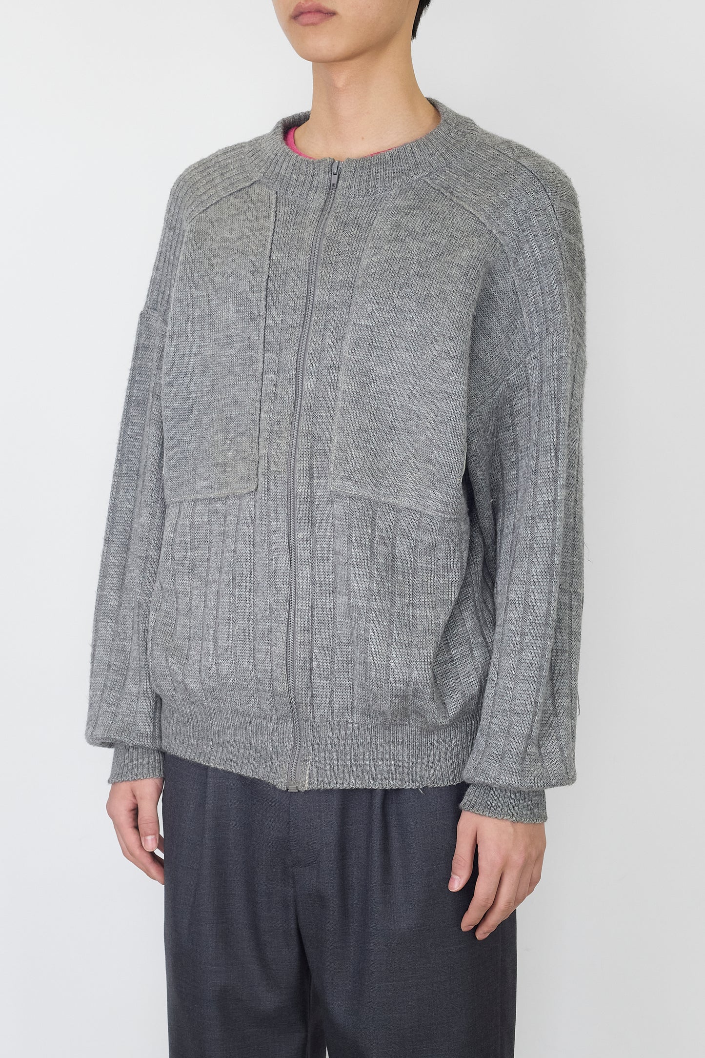 VINTAGE DESIGNED GRAY WOOL ZIP UP KNIT