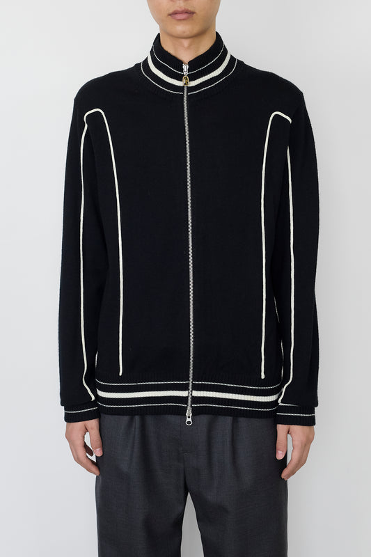 FRENCH CONNECTION BLACK WOOL ZIP UP KNIT