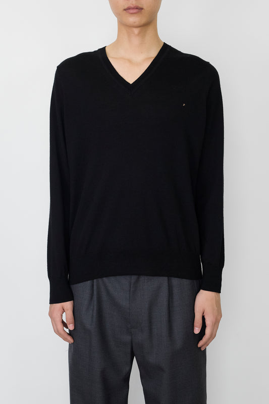 BURBERRY BLACK WOOL V NECK KNIT