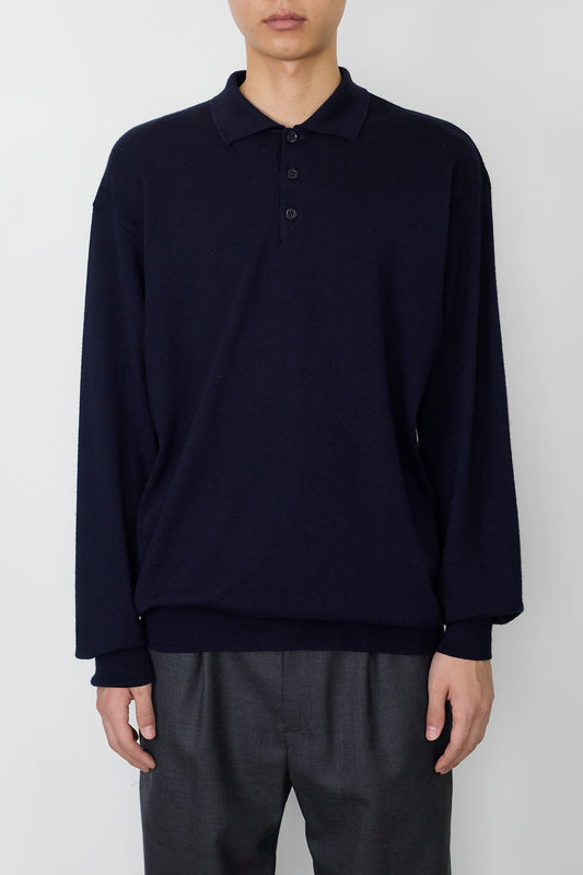 VINTAGE NAVY WOOL KNIT POLO SHIRT