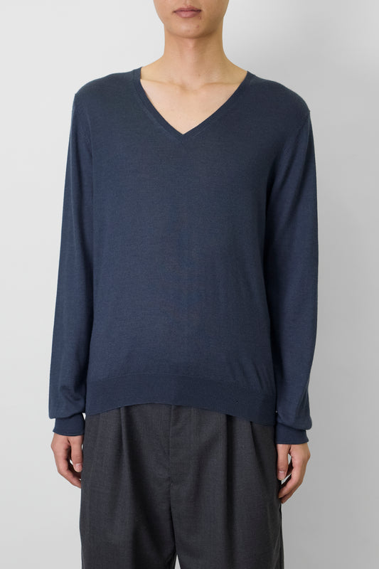 PRADA NAVY CASHMERE V NECK KNIT MADE IN ITALY