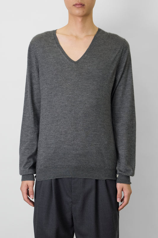 PRADA GRAY CASHMERE SILK V NECK KNIT MADE IN ITALY