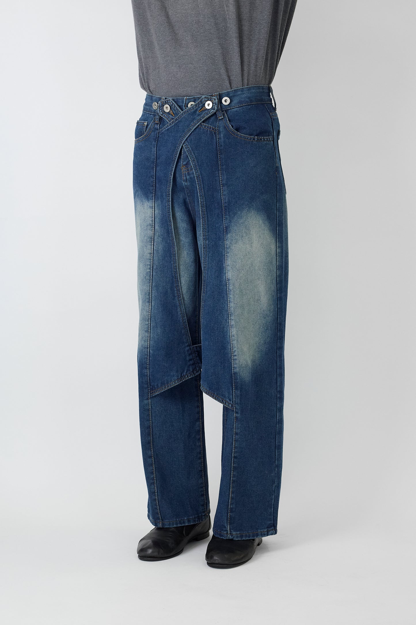 VINTAGE DESIGNED INDIGO DENIM WIDE PANTS