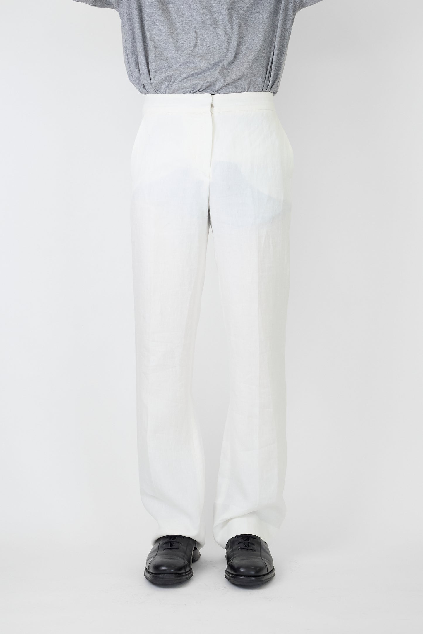 MAX MARA WHITE LINEN WIDE PANTS MADE IN ITALY
