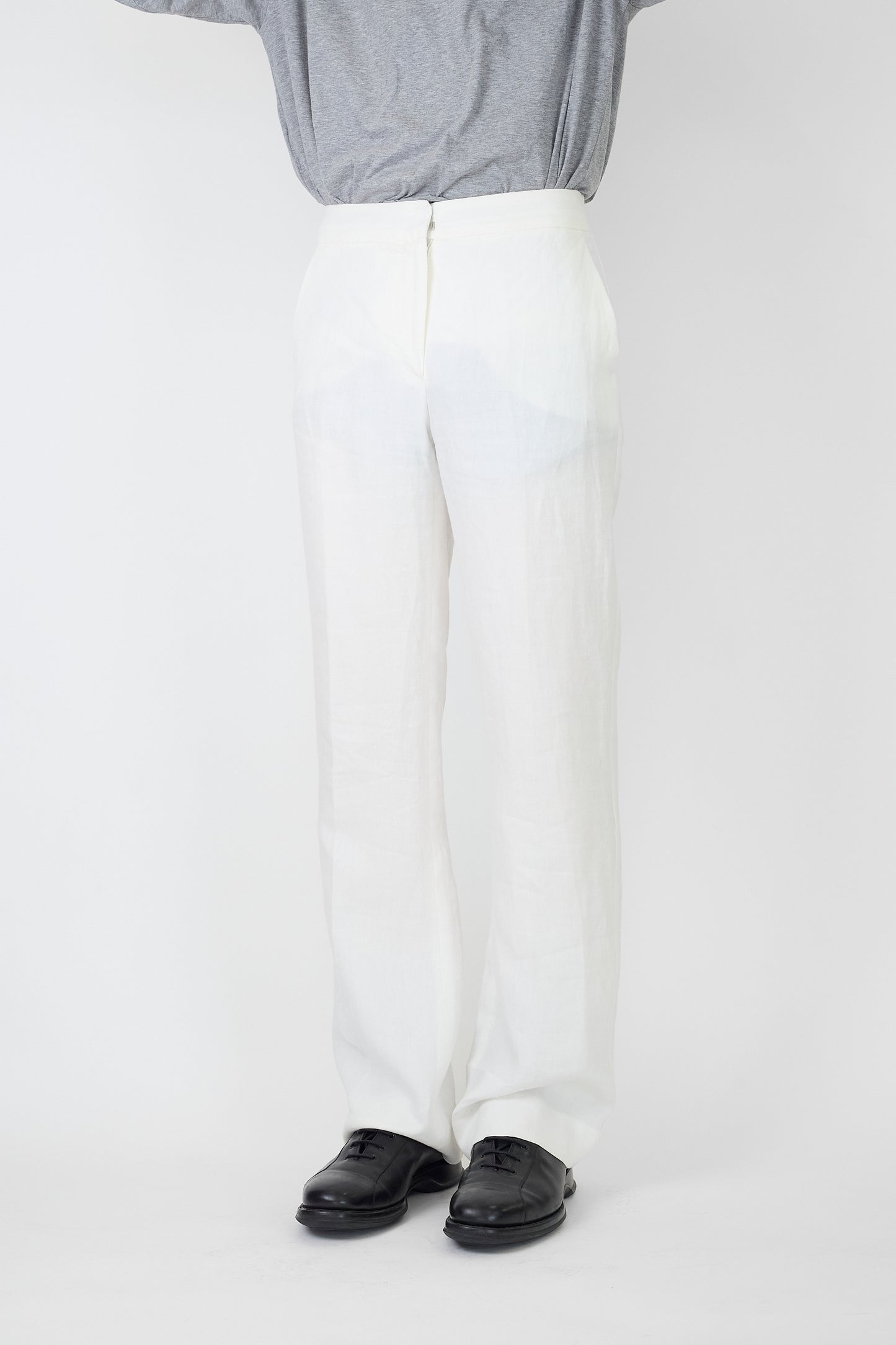 MAX MARA WHITE LINEN WIDE PANTS MADE IN ITALY