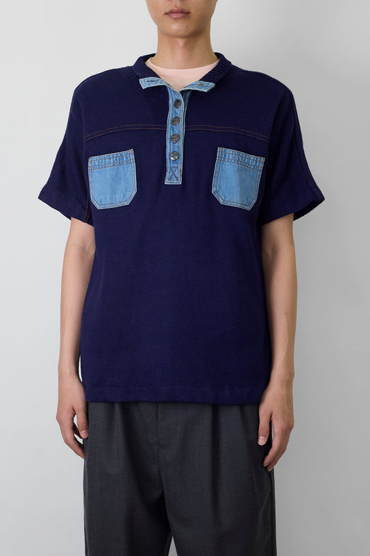 VINTAGE DESIGNED NAVY HALF SLEEVE KNIT