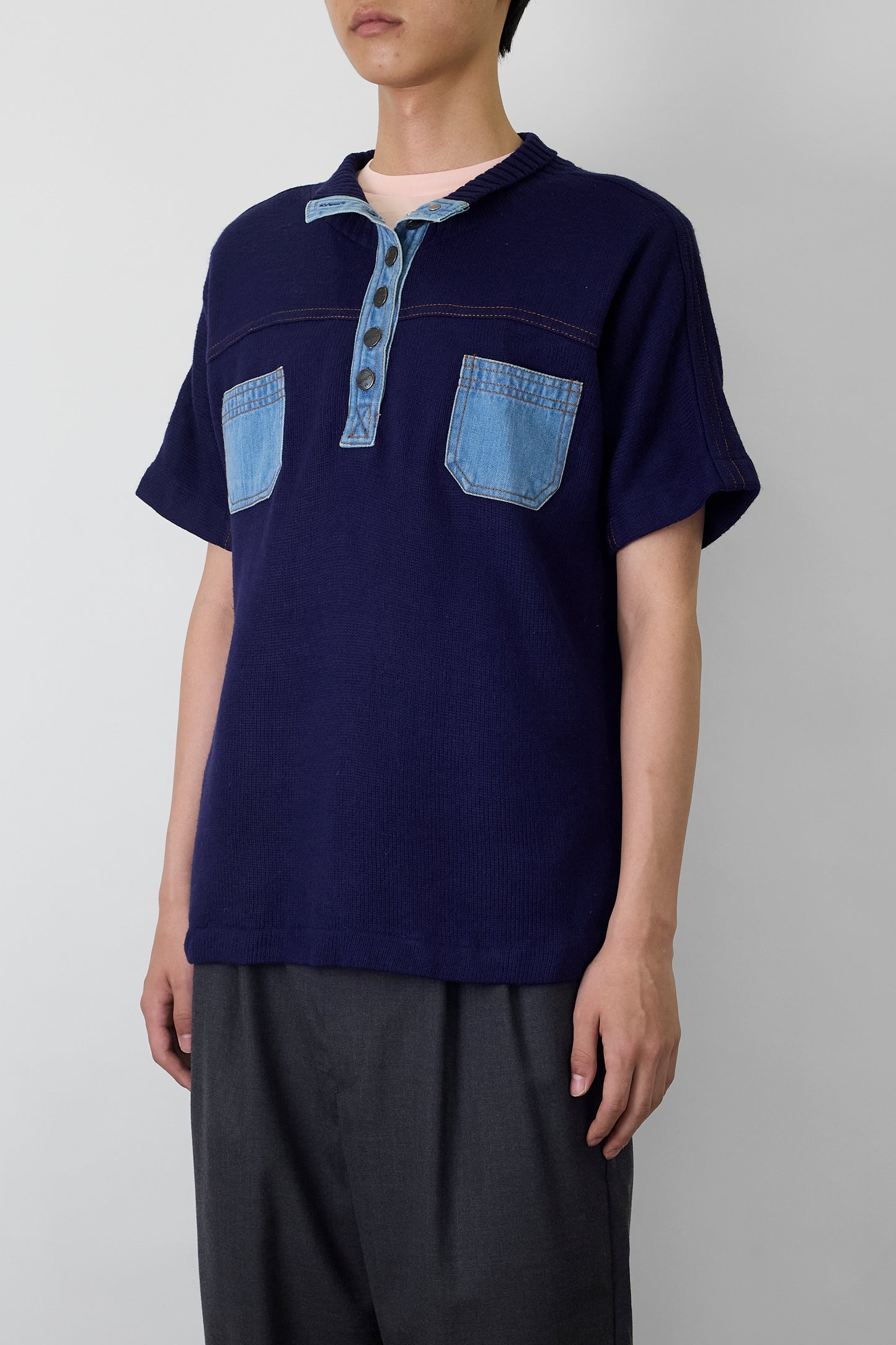 VINTAGE DESIGNED NAVY HALF SLEEVE KNIT