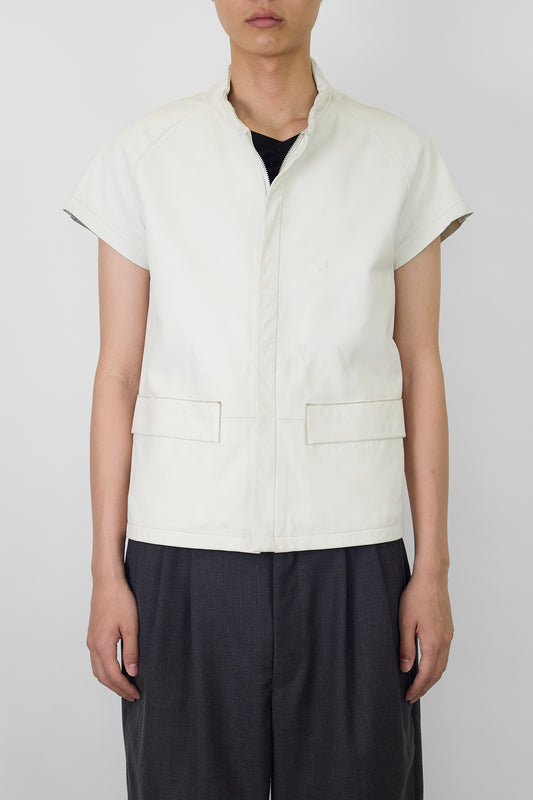 ABAHOUSE DESIGNED WHITE LEATHER HALF SLEEVE JACKET