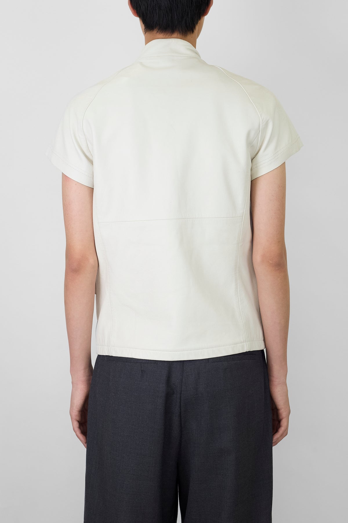 ABAHOUSE DESIGNED WHITE LEATHER HALF SLEEVE JACKET – DISSONANCE