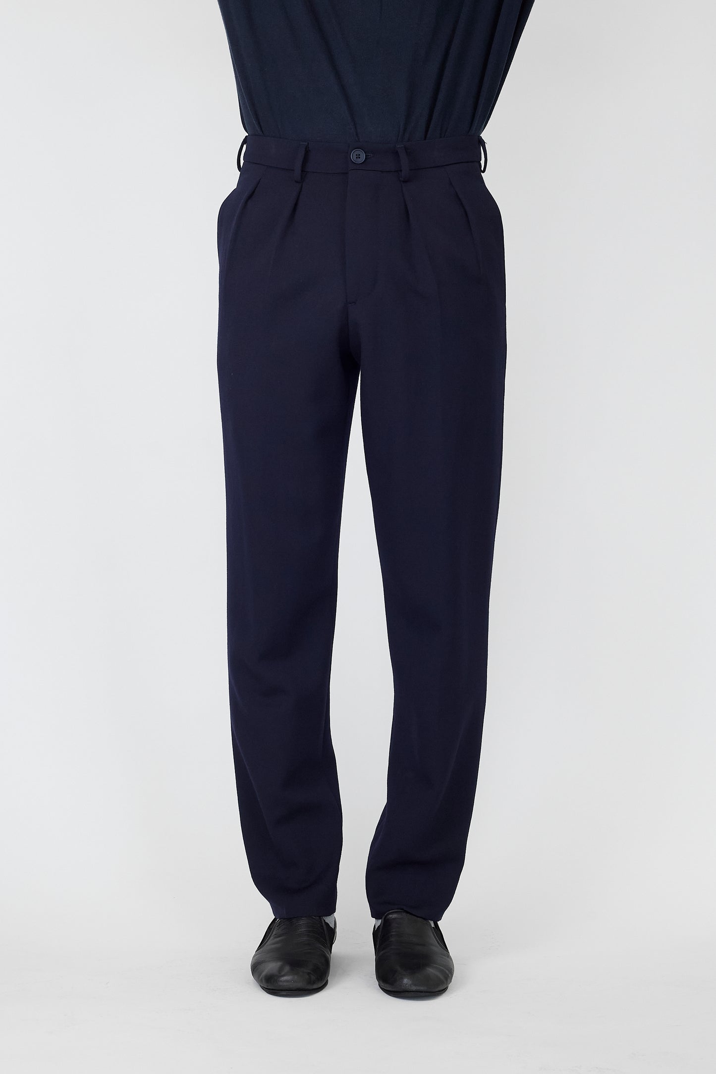 BOTTEGA VENETA NAVY WOOL STRAIGHT PANTS MADE IN ITALY