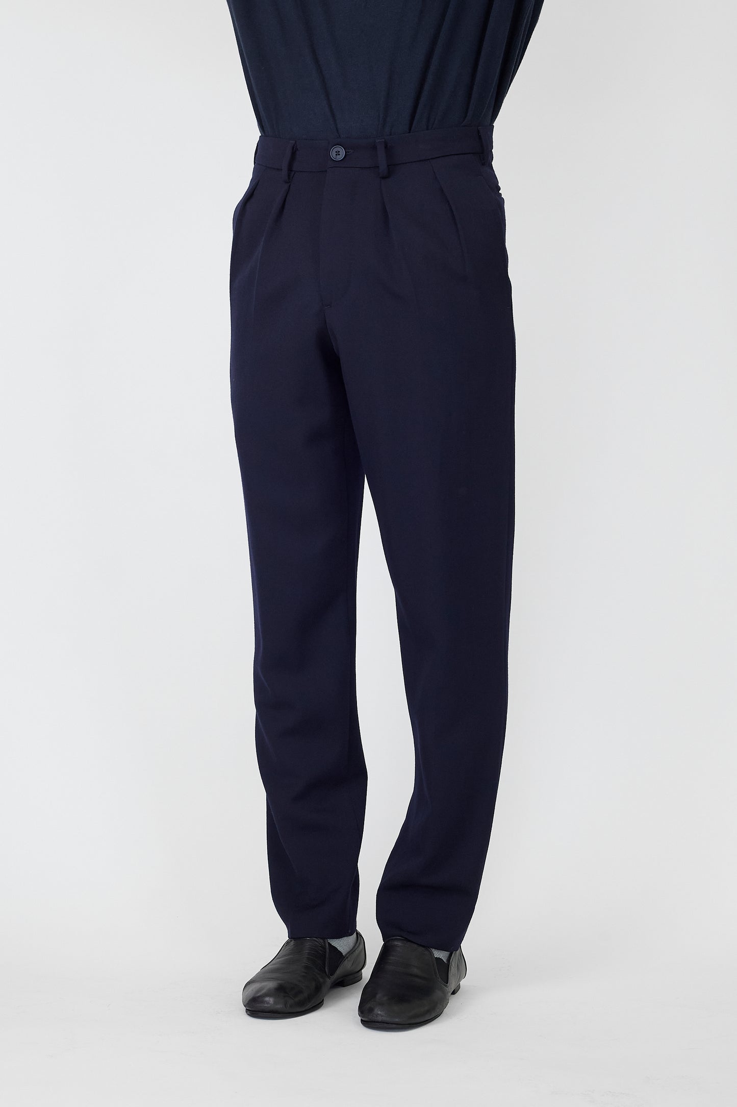 BOTTEGA VENETA NAVY WOOL STRAIGHT PANTS MADE IN ITALY