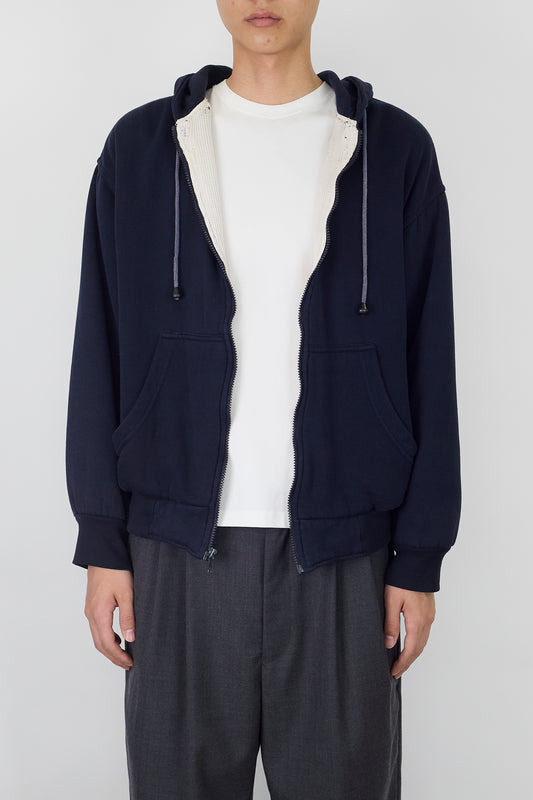 VINTAGE NAVY THERMAL SHORT ZIP UP HOODIE