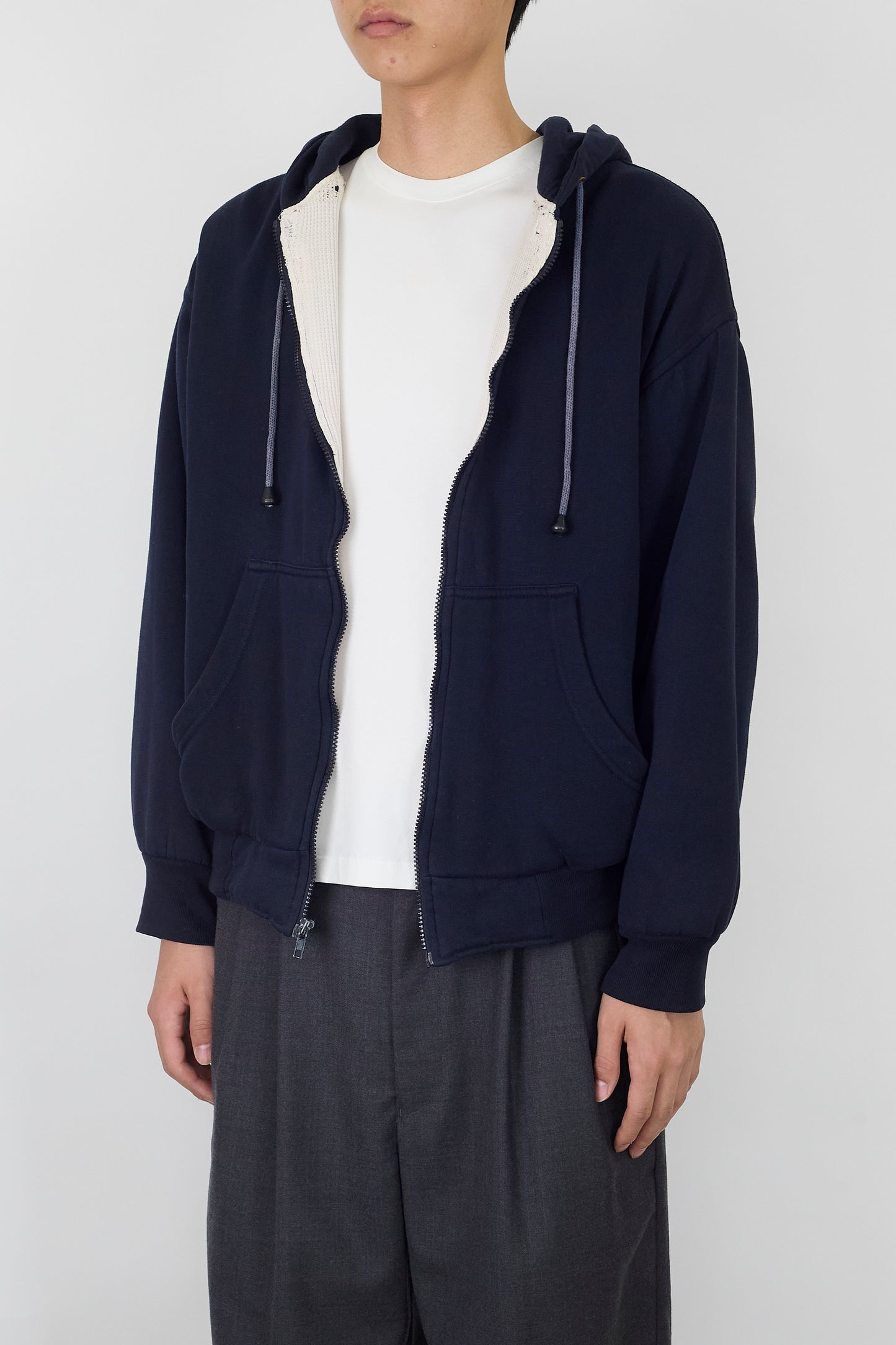 VINTAGE NAVY THERMAL SHORT ZIP UP HOODIE
