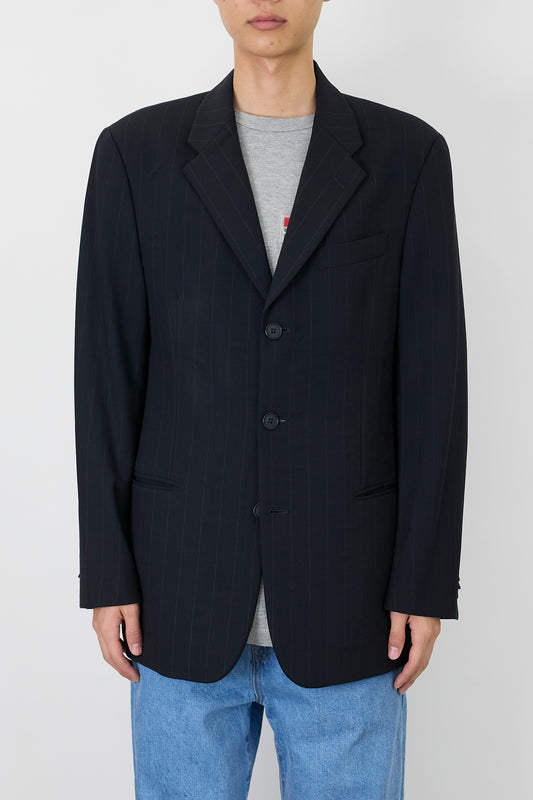 EMPORIO ARMANI NAVY WOOL TAILORED JACKET MADE IN ITALY