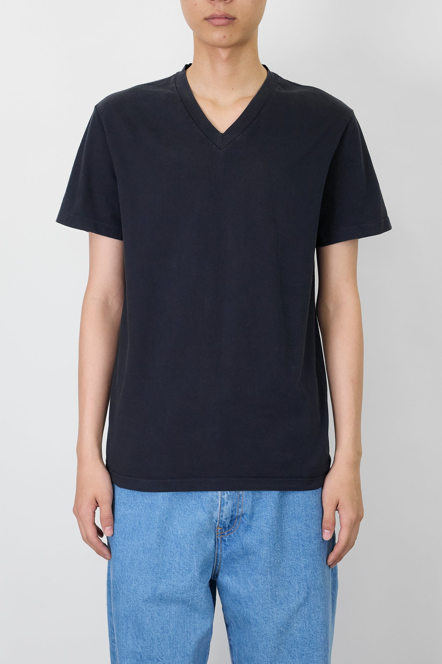 JIL SANDER NAVY V NECK HALF SLEEVE TEE SHIRT MADE IN ITALY