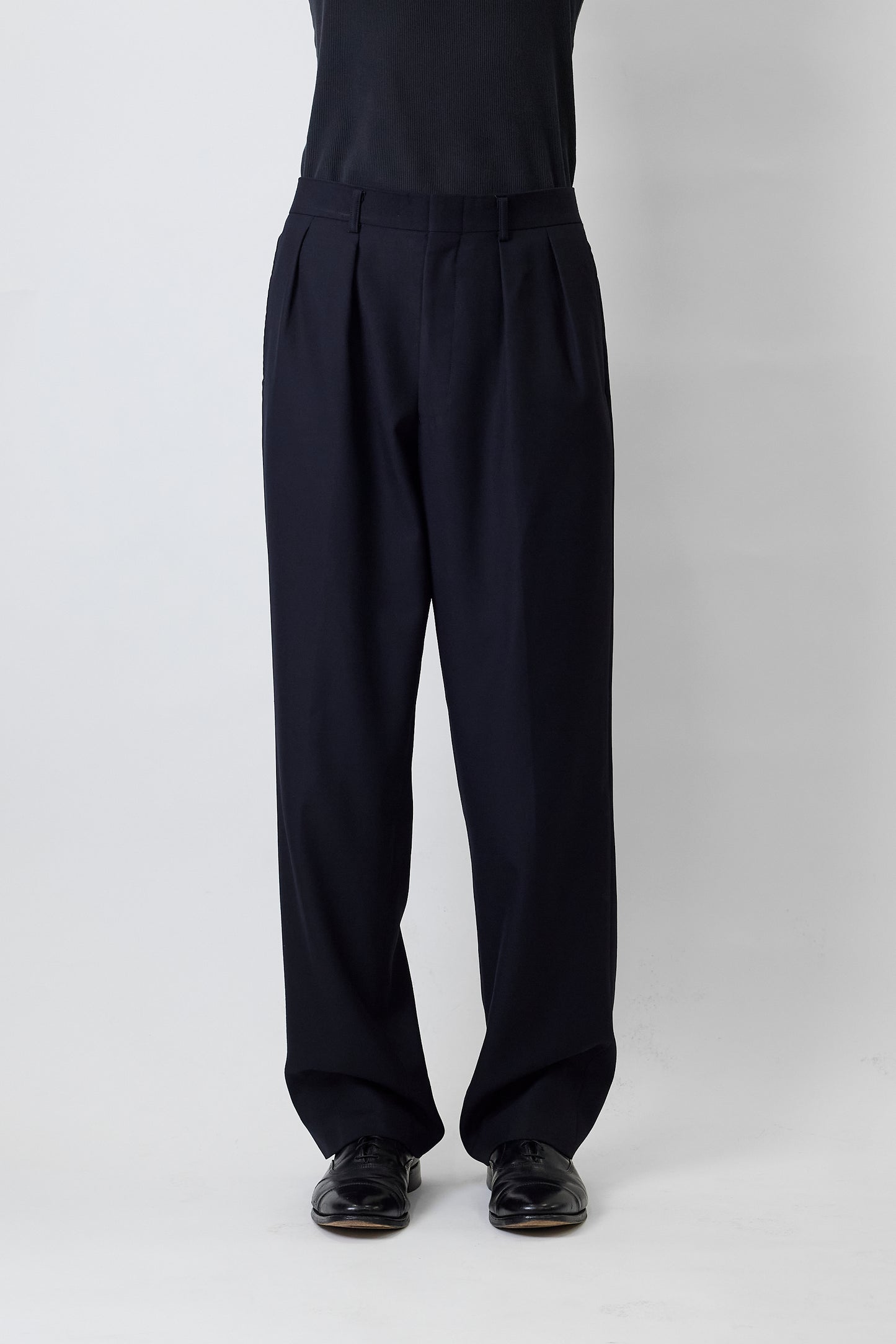 BURBERRY NAVY WOOL GABARDINE WIDE PANTS