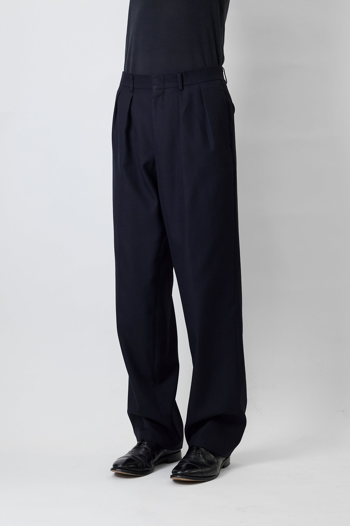 BURBERRY NAVY WOOL GABARDINE WIDE PANTS