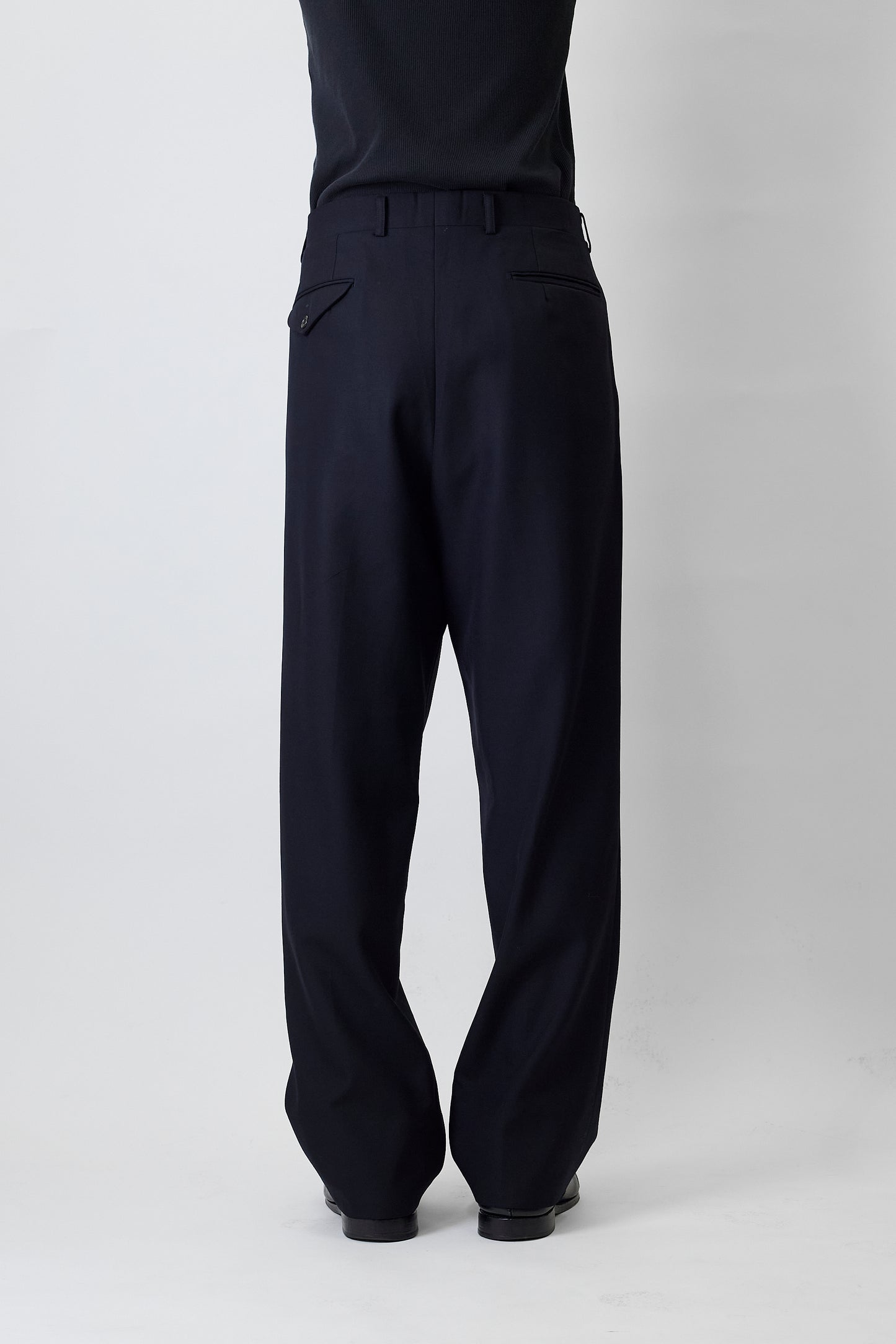 BURBERRY NAVY WOOL GABARDINE WIDE PANTS