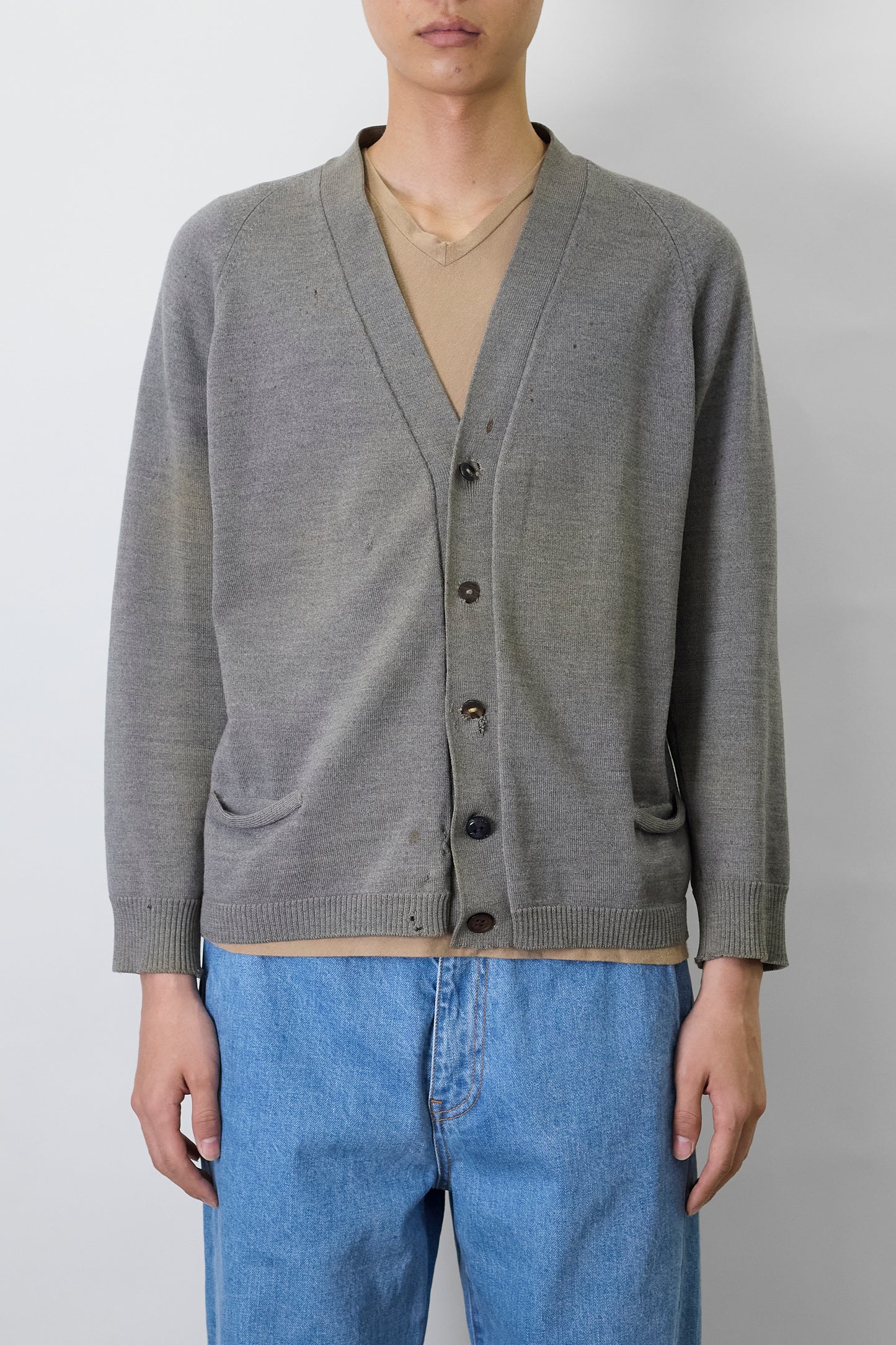 VINTAGE GRAY WOOL CARDIGAN KNIT MADE IN ITALY