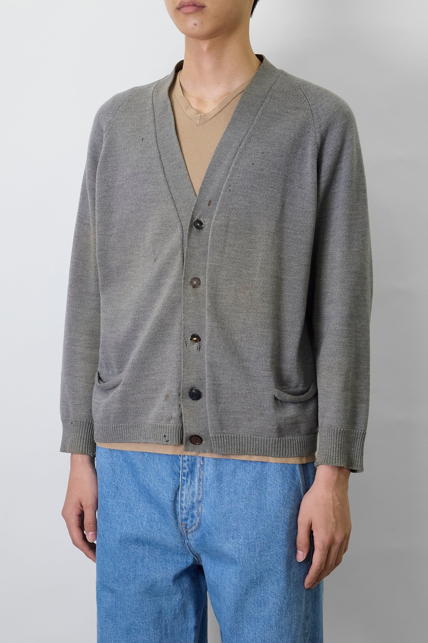 VINTAGE GRAY WOOL CARDIGAN KNIT MADE IN ITALY