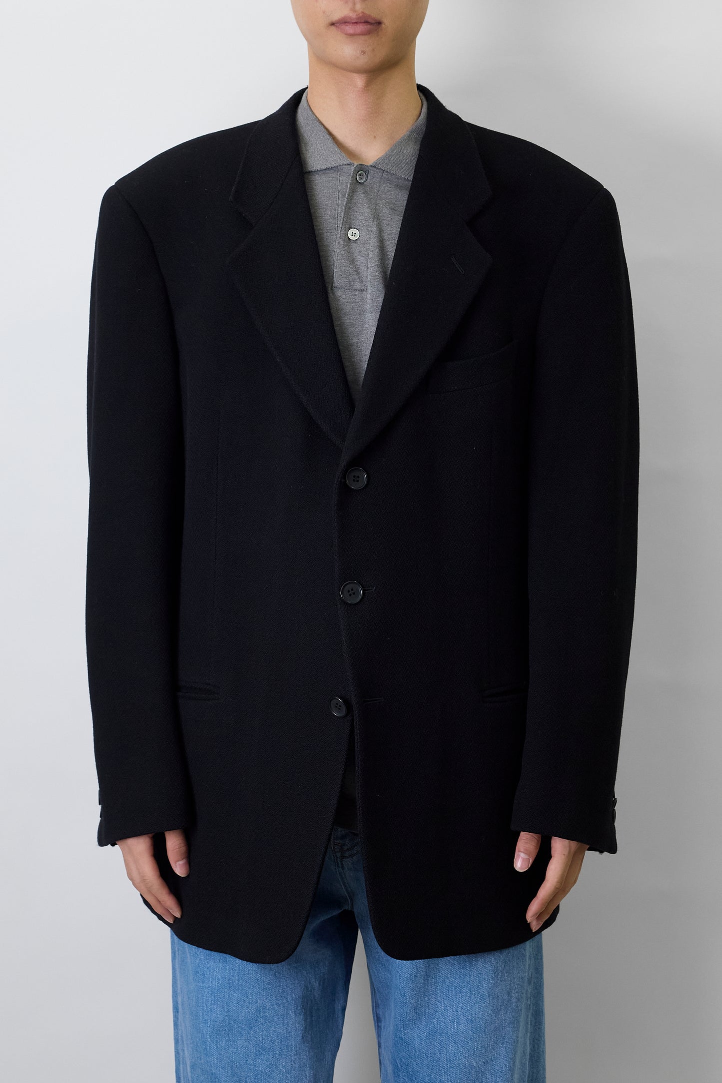 GIORGIO ARMANI BLACK WOOL TAILORED JACKET MADE IN ITALY