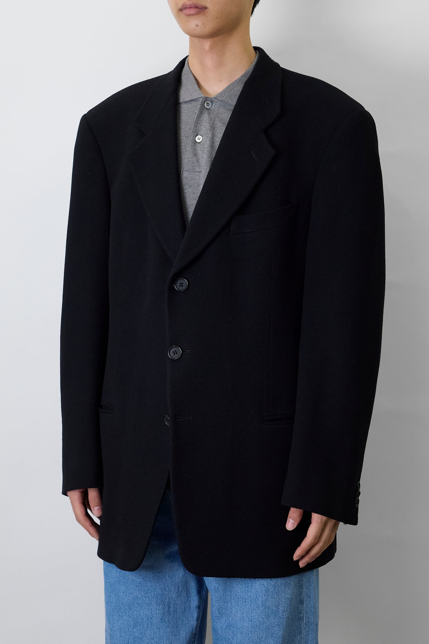 GIORGIO ARMANI BLACK WOOL TAILORED JACKET MADE IN ITALY
